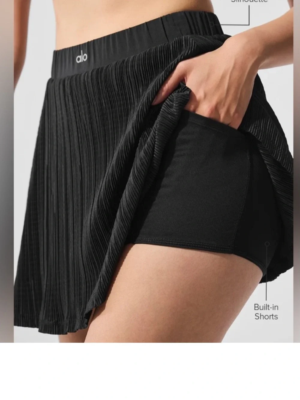 NWT Alo Women’s M Micro Plisse Black Pleated Skirt Liner + Pockets - Medium